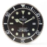 Rolex design Submariner dealer's display wall clock, 35cm in diameter