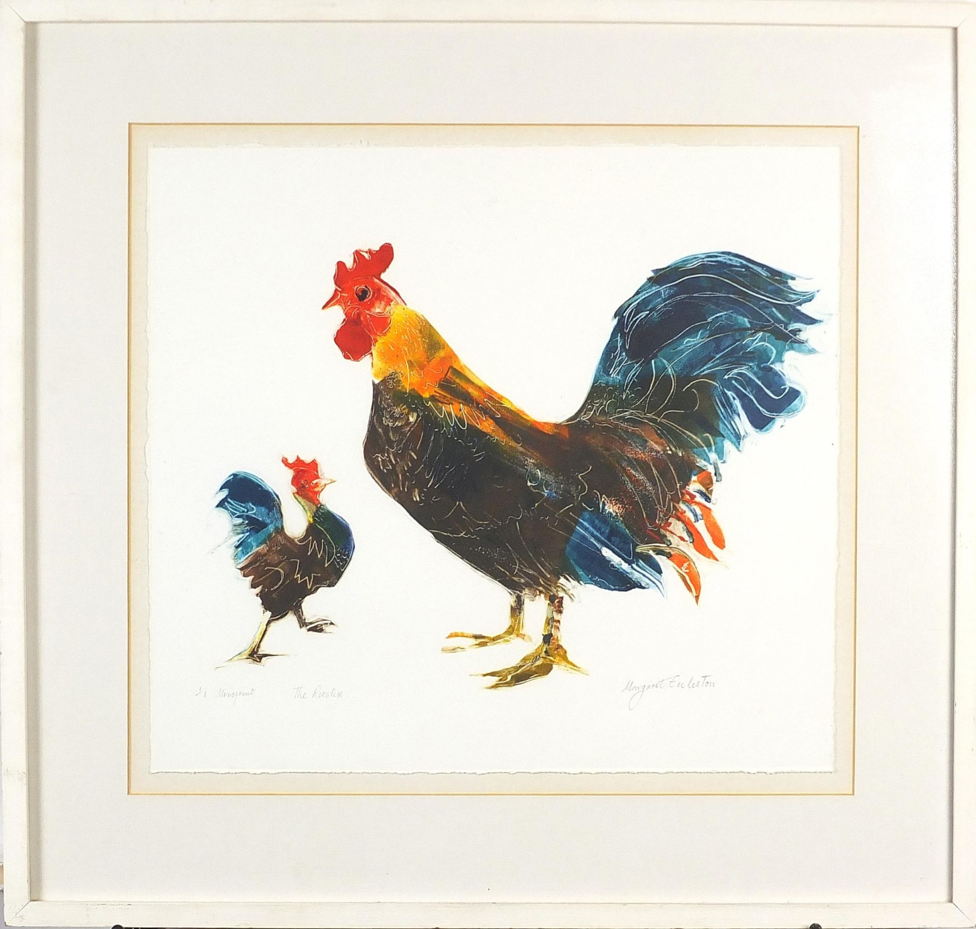 Margaret Eccleston - The rooster, pencil signed monoprint in colour, limited edition 1/1, mounted, - Image 2 of 7