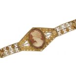 Silver filigree cameo bracelet, 18cm in length, 12.7g