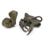 Two Japanese patinated bronze animals comprising cobra and crab, the largest 10.5cm in length