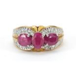 9ct gold ruby and diamond ring, size O, 5.8g