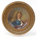 Continental porcelain wall plate hand painted with a portrait of François Girardon, signed M