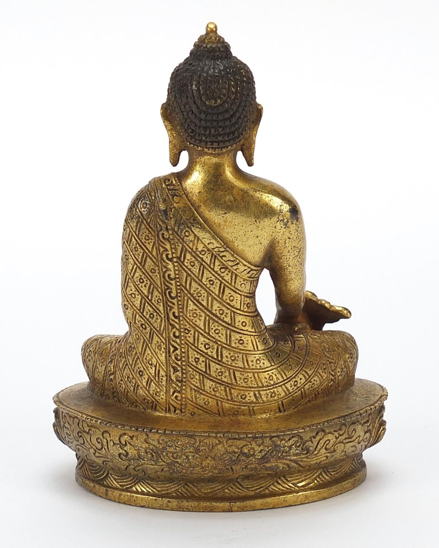 Chino Tibetan gilt bronze figure of seated buddha, 13cm high - Image 4 of 8