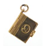 9ct gold opening book charm, 1.6cm high, 3.1g