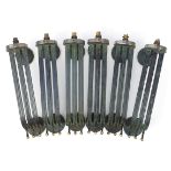 Set of six Art Deco steel wall sconces, each 56cm high