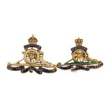 Two 9ct gold and enamel military interest Ubique brooches, the largest 3.5cm wide, total 8.5g