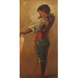 Full length portrait of a young boy, oil on board, inscribed E J Watt, Christmas 1898, mounted and