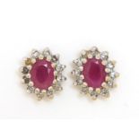 Pair of 9ct gold ruby and diamond stud earrings, 8mm high, 1.4g