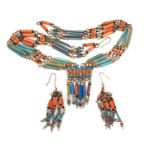 Egyptian Revival fiance type jewellery comprising a necklace and pair of earrings, the largest