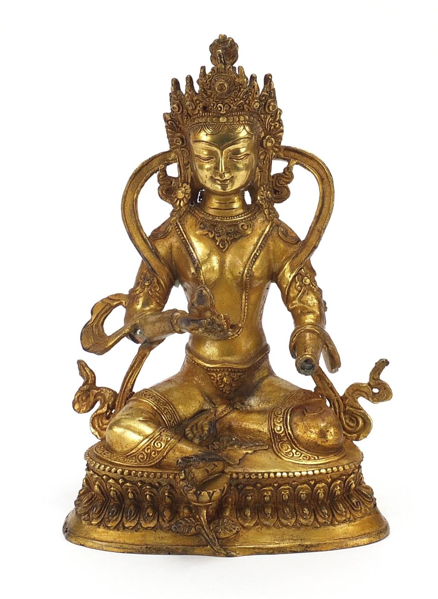 Chino Tibetan gilt bronze figure of buddha, 22cm high