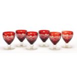 Set of six Bohemian ruby flashed cut glasses, each 9cm high