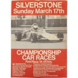 Silverstone Championship Car Races poster dated Sunday March 17th, 58cm x 41cm