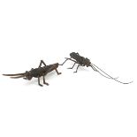 Two large Japanese patinated bronze animals comprising locust and cricket with articulated legs