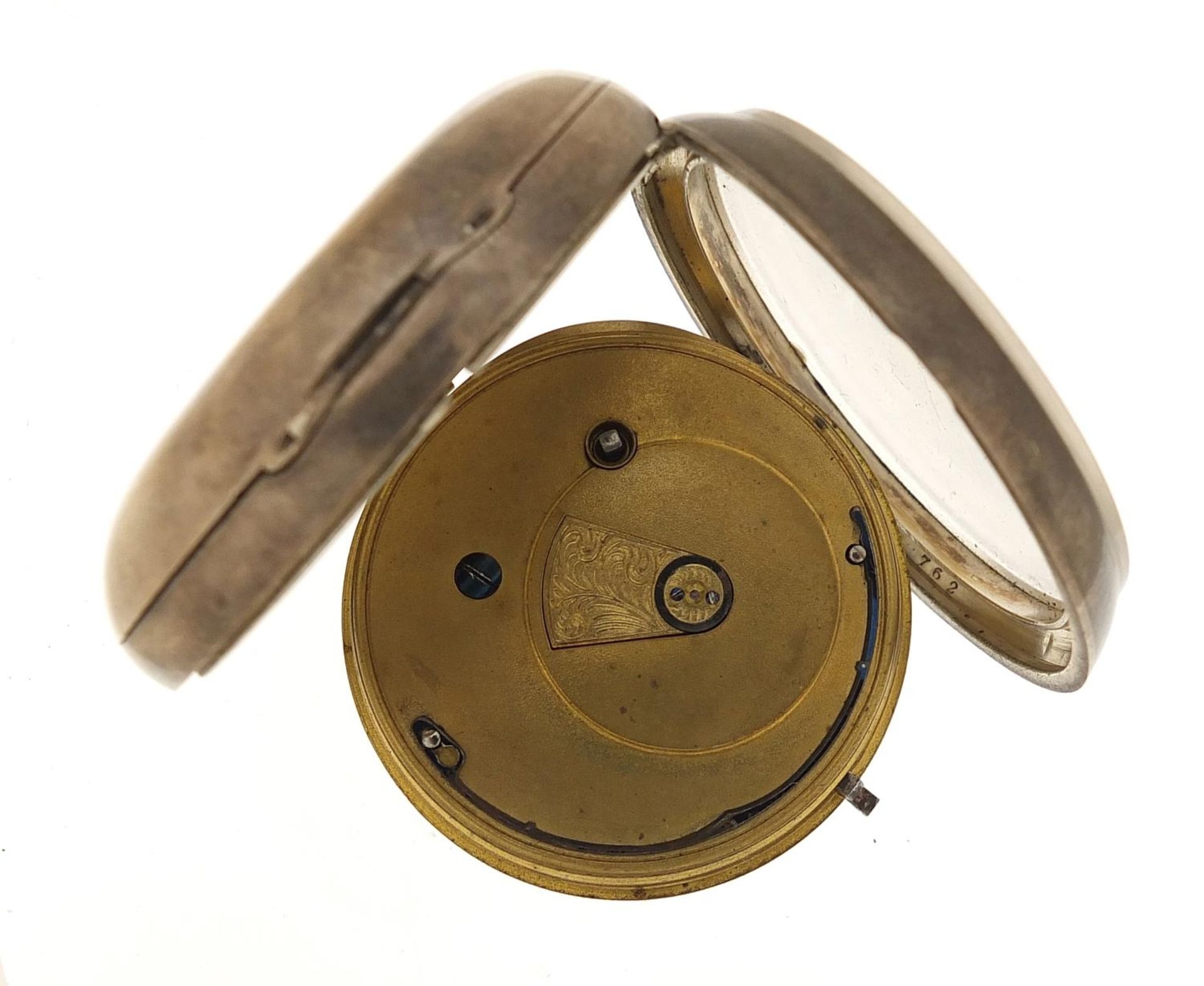 A Yewdall, gentlemen's silver open face pocket watch, the movement numbered 13232, the case dated - Bild 5 aus 7