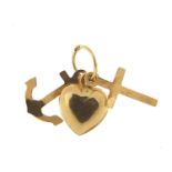 9ct gold faith, hope and charity charm, 2cm high, 0.3g