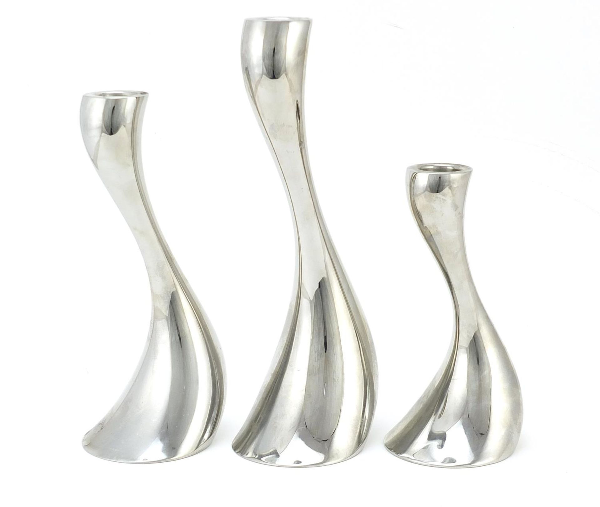 Georg Jensen, graduated set of three Danish candlesticks, the largest 24.5cm high - Image 2 of 4