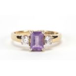 9ct gold amethyst and cubic zirconia ring, size M, 2.3g