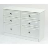 Contemporary white six drawer chest, 79cm H x 112cm W x 40cm D