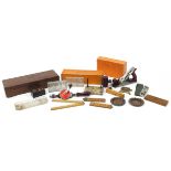 Sundry items including a pair of military interest trench art dishes, folding boxwood rules, onyx