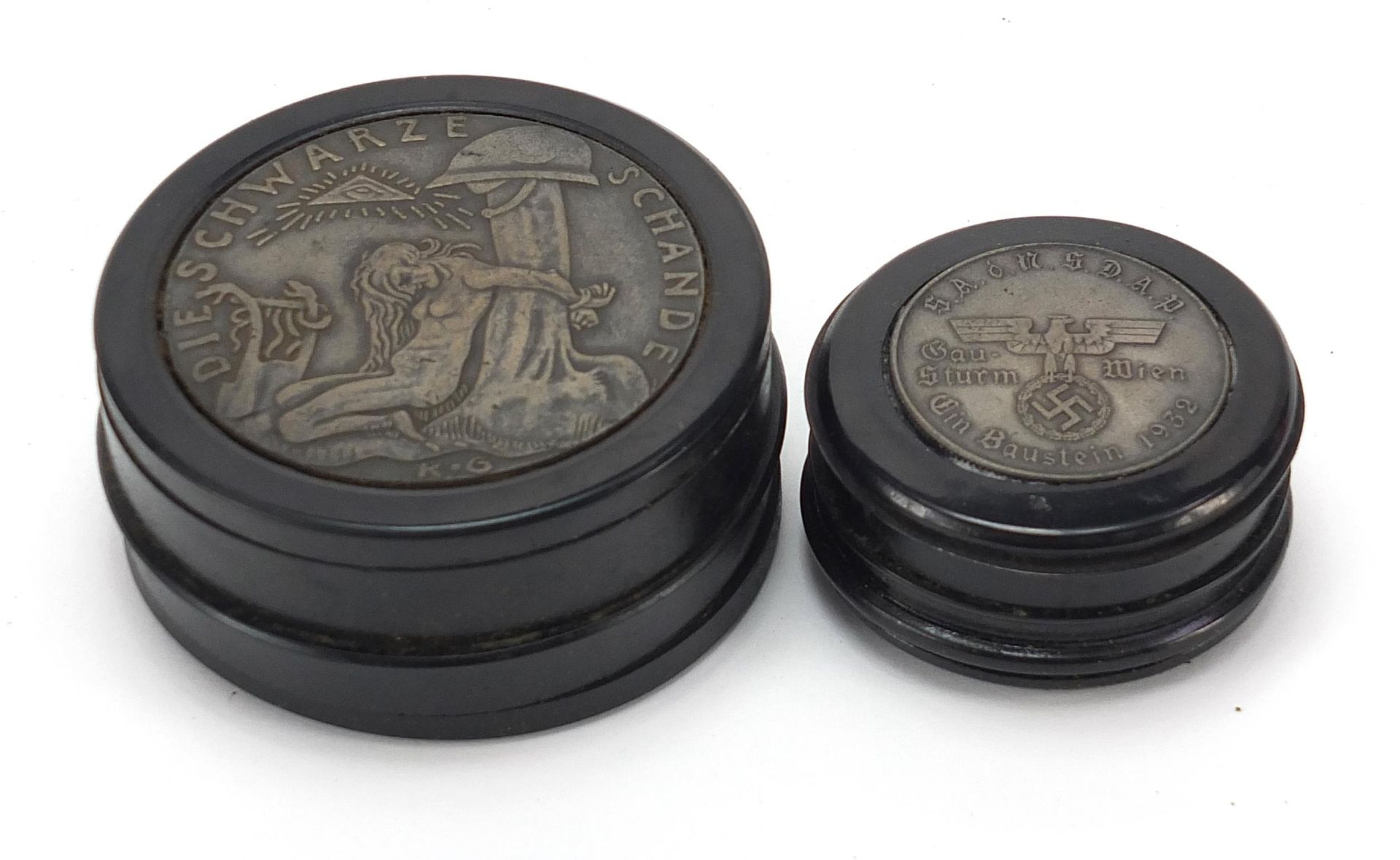 Two German military interest snuff boxes, 6.5cm and 5cm in diameter - Image 2 of 2