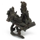 Chinese hardwood root carving of two figures, 25.5cm high