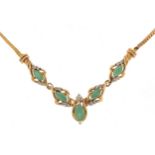 9ct gold diamond and emerald necklace, 44cm in length, 6.2g