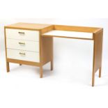 Gordon Russell, light wood desk with three drawers, 79cm H x 146cm W x 43cm D