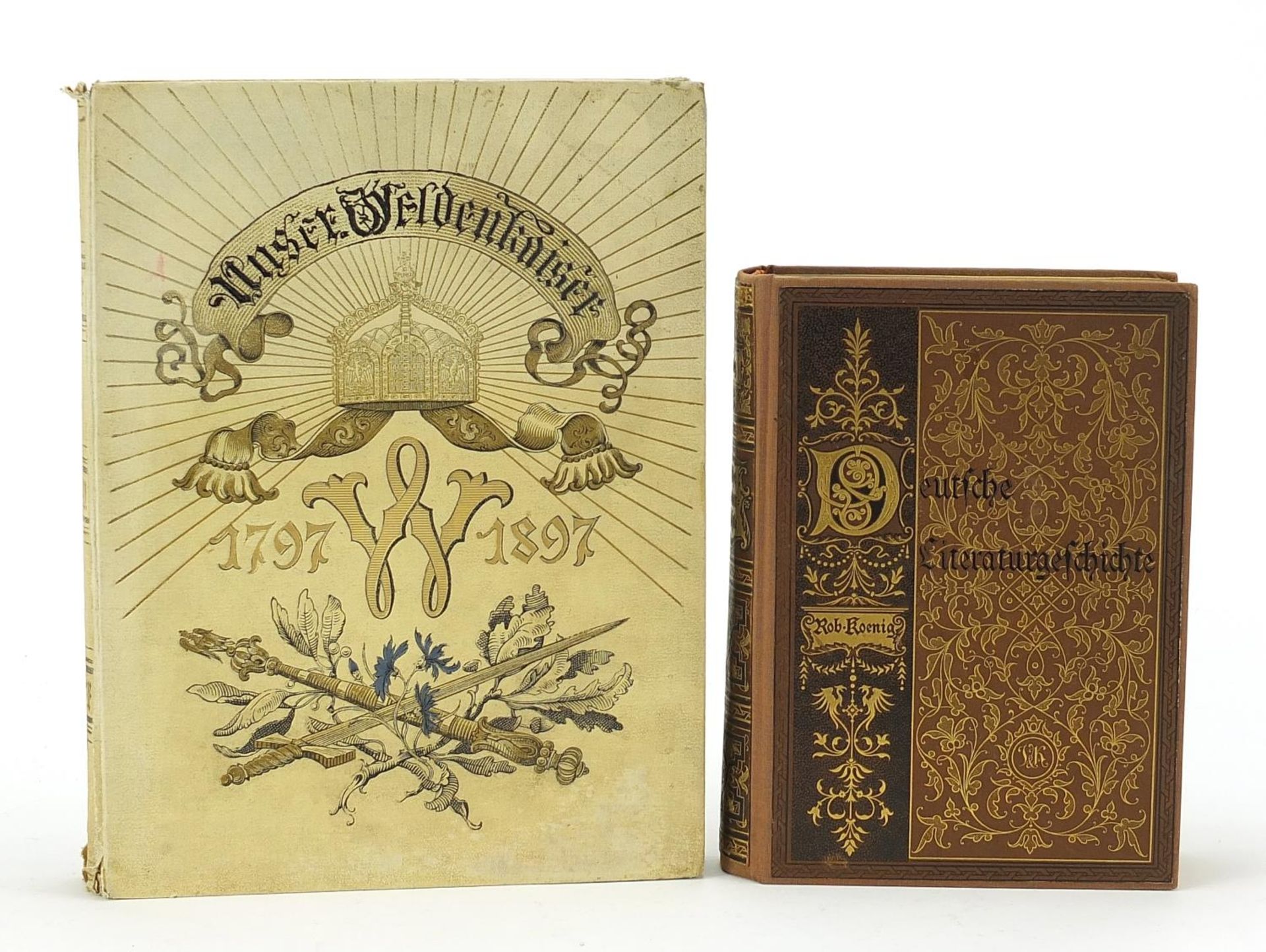 Two 19th century German hardback books, one titled Unser Heldenkaiser Centenary 1797-1897, the