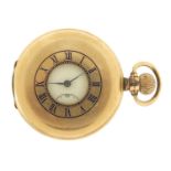 Gentlemen's gold plated half hunter pocket watch with subsidiary dial, 50mm in diameter