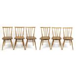 Set of six Ercol light elm 391 dining chairs by Luciano Ercolini, 78cm high