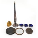 Objects including tortoiseshell magnifying glass, Mauchline wear thimble box and a Boys Brigade