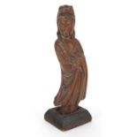 Chinese boxwood carving of a robed female, 16.5cm high