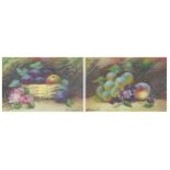 Still life fruit and flowers, pair of mixed medias, each signed E Chester, mounted, framed and