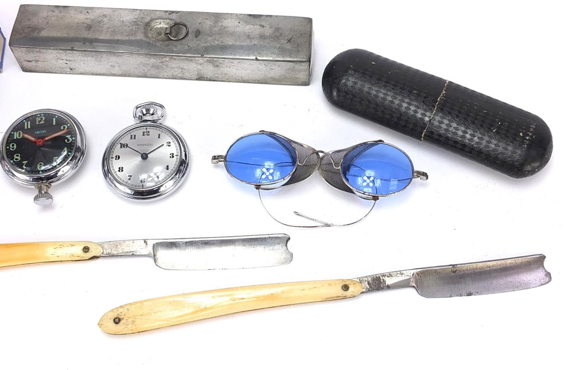 Objects to include two bone handled cut throat razors, Tissot wristwatch, Ingersoll pocket watch and - Image 3 of 5