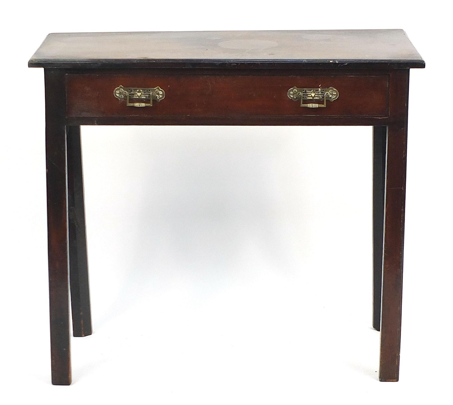 Mahogany side table with frieze drawer and brass handles, 71cm H x 82cm W x 40cm D - Image 2 of 4