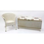 Lloyd Loom design blanket box and tub chair, the box 54cm H x 104cm W x 39cm D