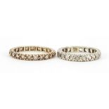 Two 9ct gold white sapphire eternity rings, sizes K and M, 4.0g