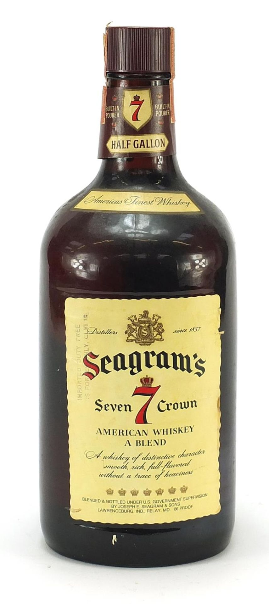 Half gallon bottle of Seagram's Seven Crown American whiskey