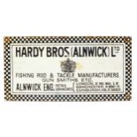 Fishing interest Hardy Bros (Alnwick) Ltd enamel advertising sign, 50cm x 25cm