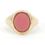 9ct gold hardstone signet ring, size S, 4.4g