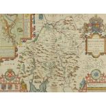 John Speed, Antique hand coloured map of Westmorland, framed and glazed, 54cm x 42cm excluding the