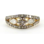 Indian silver gilt diamond ring, size M, 3.0g