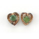 Pair of 9ct gold emerald love heart stud earrings, 6mm high, 0.8g