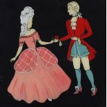 Reverse glass painting of a lady and gentleman with a rose, oak framed, overall 52.5cm x 52.5cm