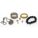 Antique and later jewellery including a Victorian silver aesthetic locket, similar bangle, jet