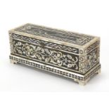 Turkish pen box with mother of pearl inlay decorated calligraphy and floral motifs, 11cm H x 26.