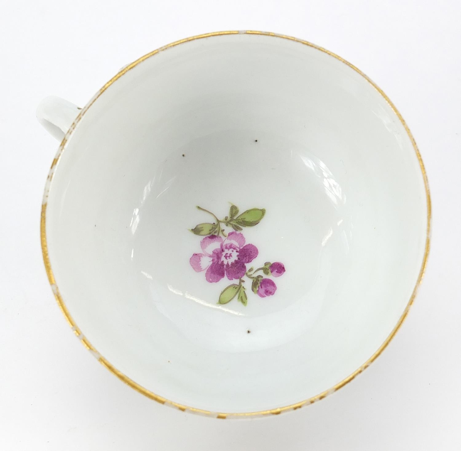 Meissen, 19th century porcelain cup and saucer hand painted with flowers, the saucer 13.5cm in - Image 4 of 6