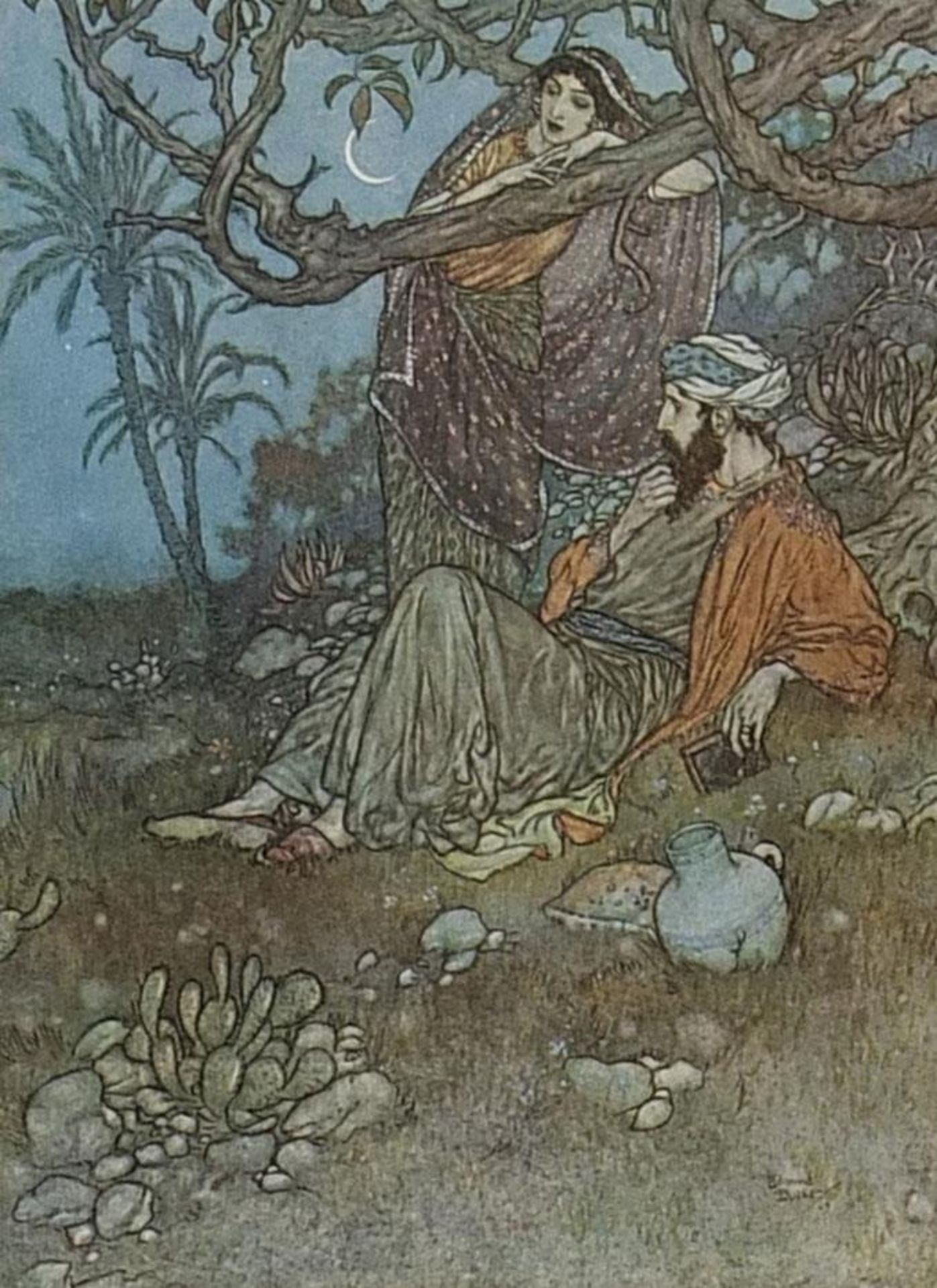 After Edmund Dulac - Seven prints in colour including a mosque and females dancing, mounted, - Bild 2 aus 28