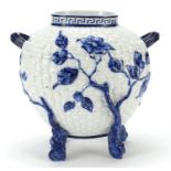 Royal Worcester porcelain naturalistic basket design vase with twin handles, impressed factory