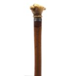 Bamboo walking stick with carved ivory clenched fist pommel, 88cm in length